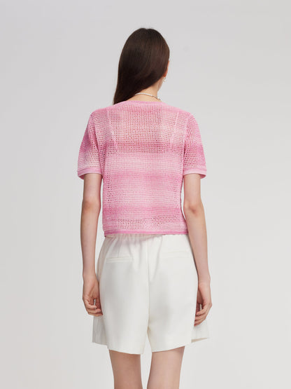 Gradient Openwork Knit Top And Knit Camisole Two-Piece Set