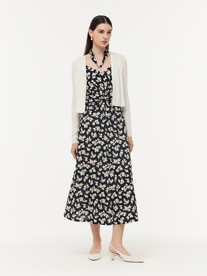 100% Cotton Strap Maxi Dress And Lyocell Cardigan Two-Piece Set