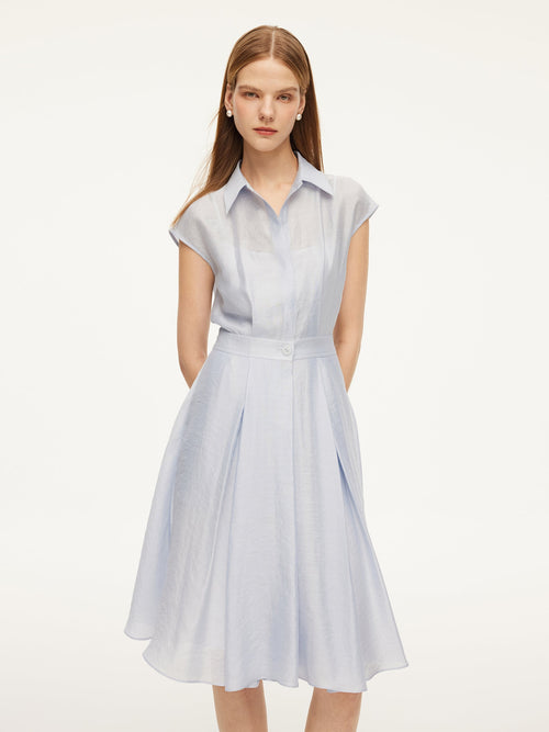 Tencel Acetate Linen Blend Cap Sleeve Women Midi Shirt Dress