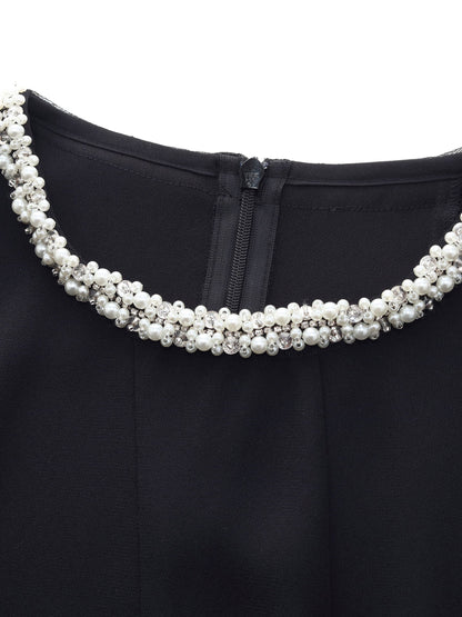 Triacetate Blend Beaded Neck Women Mini Dress