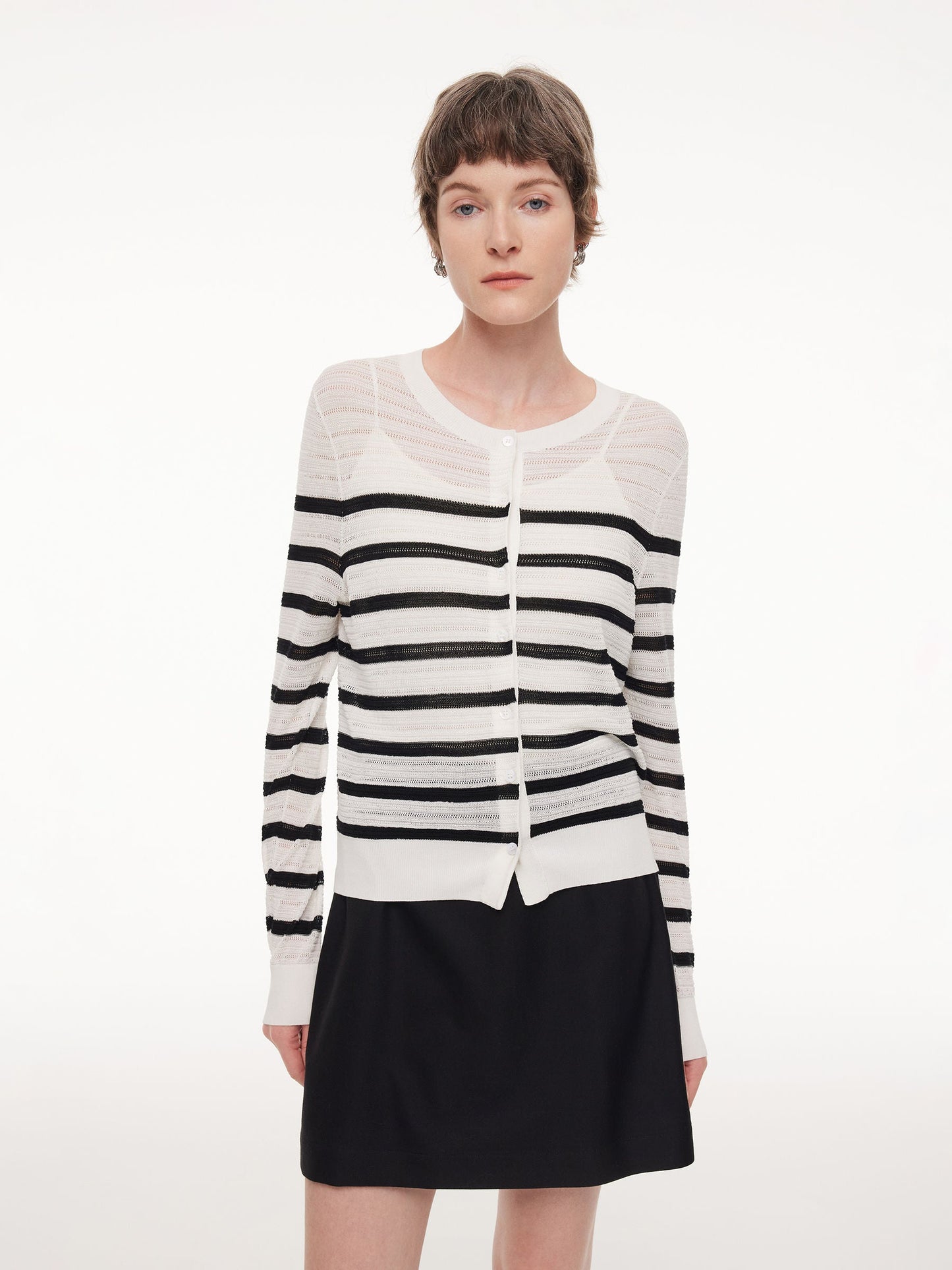 Acetate Cotton Blend Stripe Women Cardigan