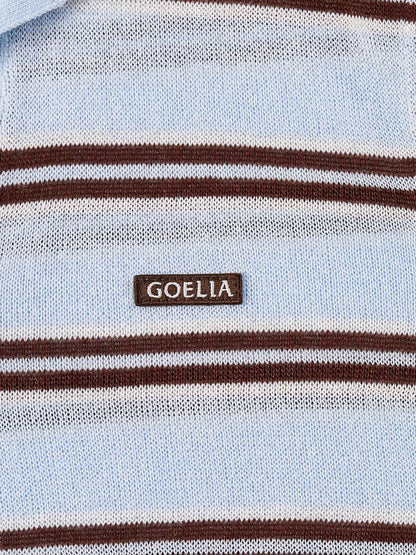 Navy Combo Stripe Women Polo Knit Top