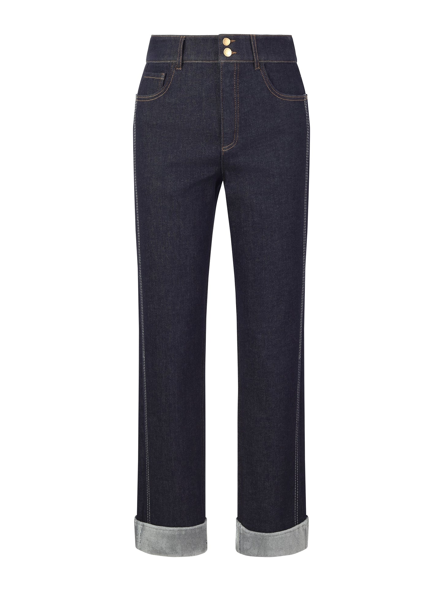 Denim High-Waisted Fleece Lined Women Folded Jeans