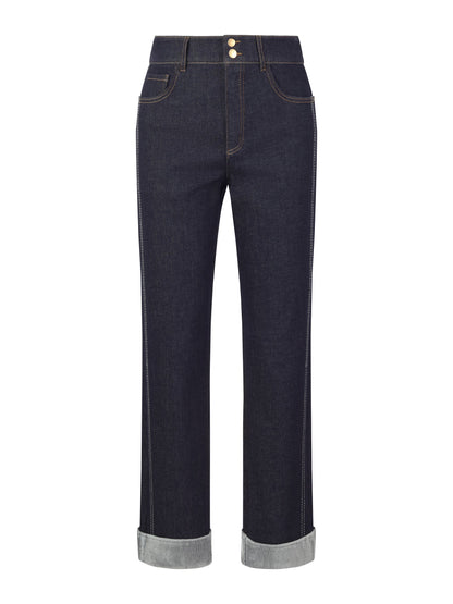 Denim High-Waisted Fleece Lined Women Folded Jeans
