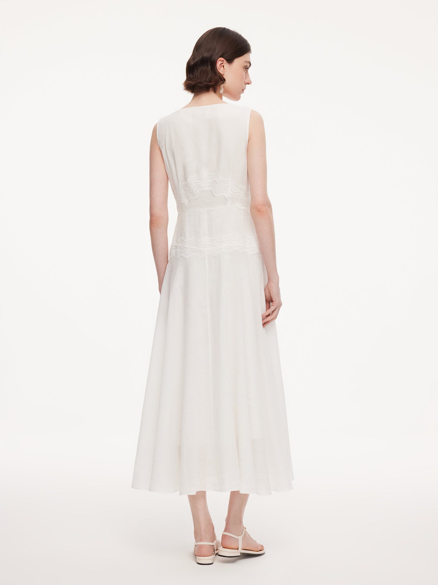 100% Ramie Lace A-Line Women Sleeveless Maxi Dress