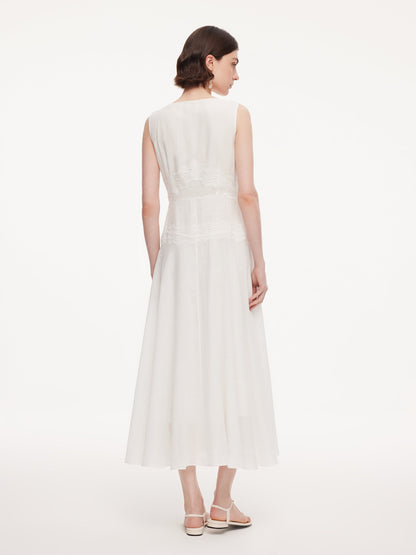 100% Ramie Lace A-Line Women Sleeveless Maxi Dress