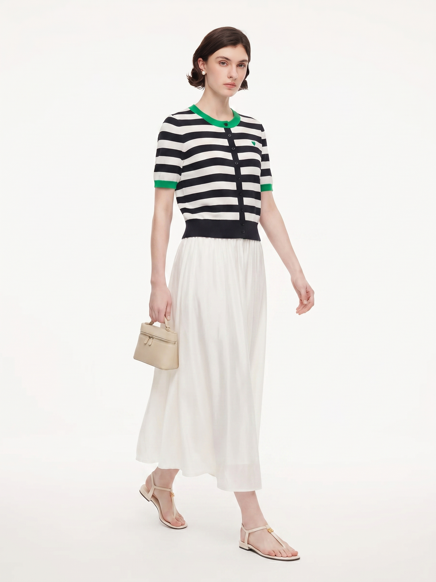 Color Block Stripe Women Embroidered Cardigan