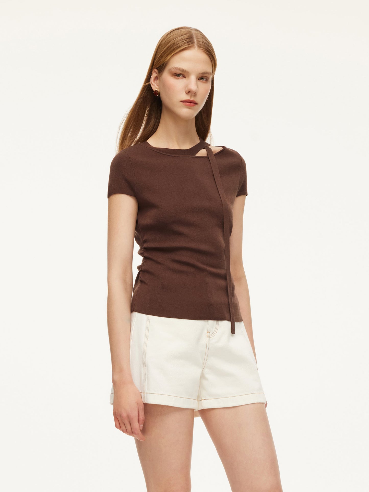 Triacetate Lyocell Blend Women Ribbon Knit Top