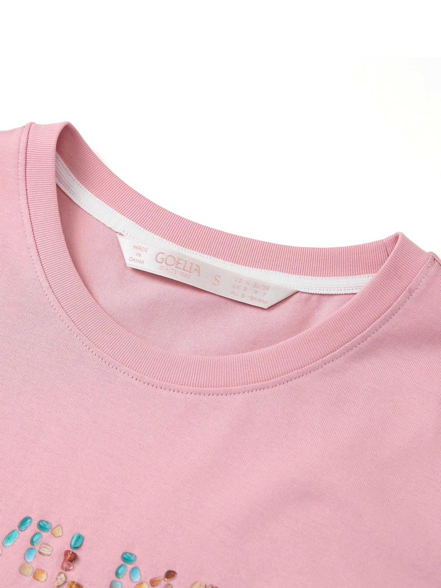 Cotton Beaded Letter Women T-Shirt