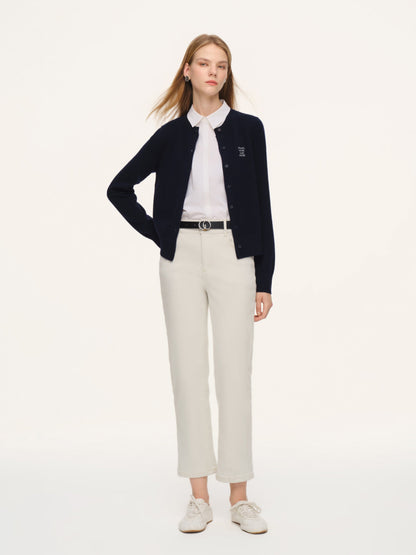 100% Wool Letter Embroidered Women Cardigan