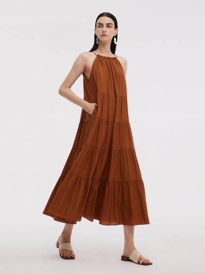 Tencel Acetate Blend Women Halter Maxi Dress