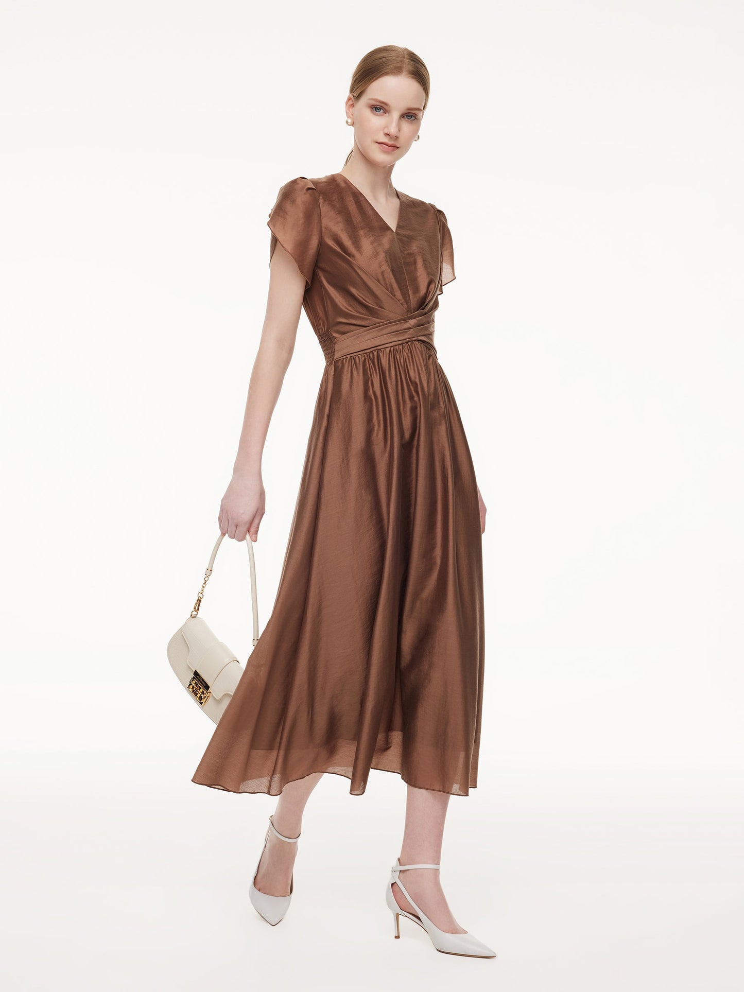 Tencel Blend Twist Front V-Neck Women Maxi Dress