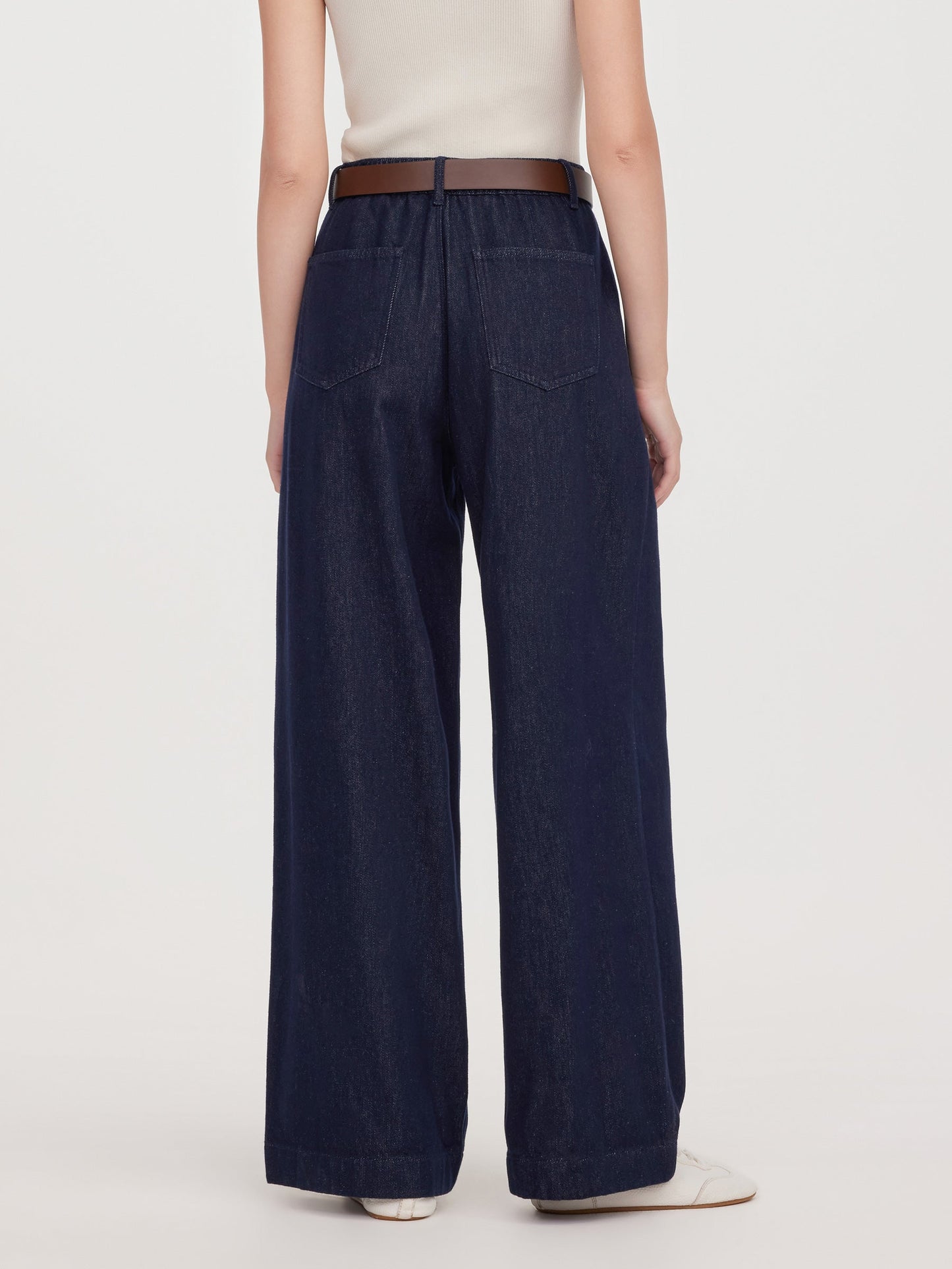 100% Cotton Denim Wide Leg Women Jeans With GO Letter Belt