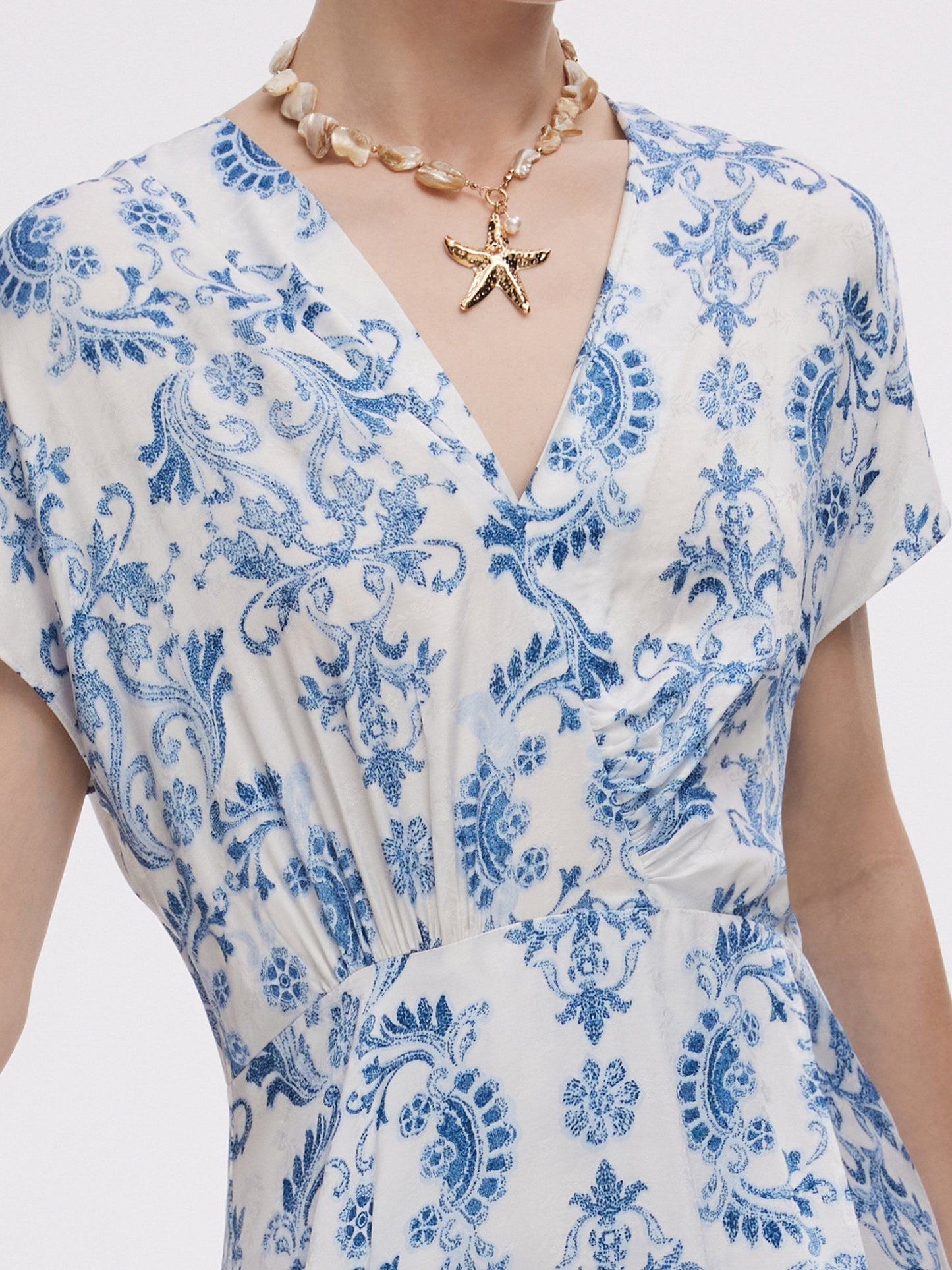 Floral Print Asymmetric Hem Women V-Neck Maxi Dress