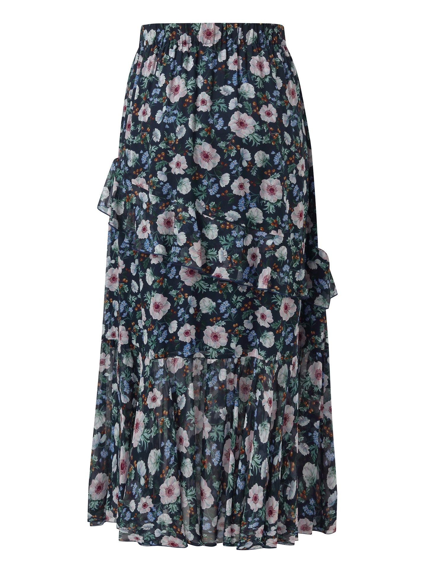 10MM Mulberry Silk Floral Print Women Tiered Skirt