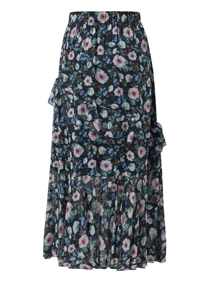 10MM Mulberry Silk Floral Print Women Tiered Skirt