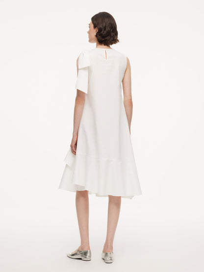 Ruffle Sleeveless Women Midi Dress With Detachable Bowknot