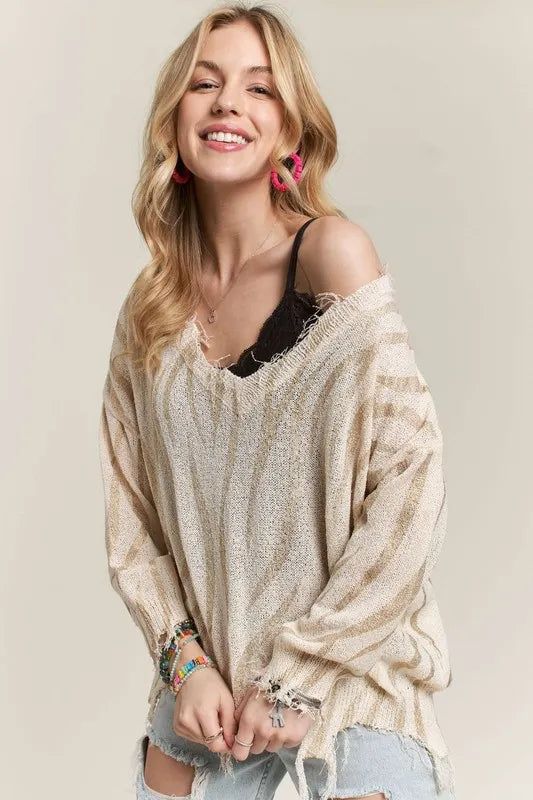 ADORA Frayed Zebra Knit Top