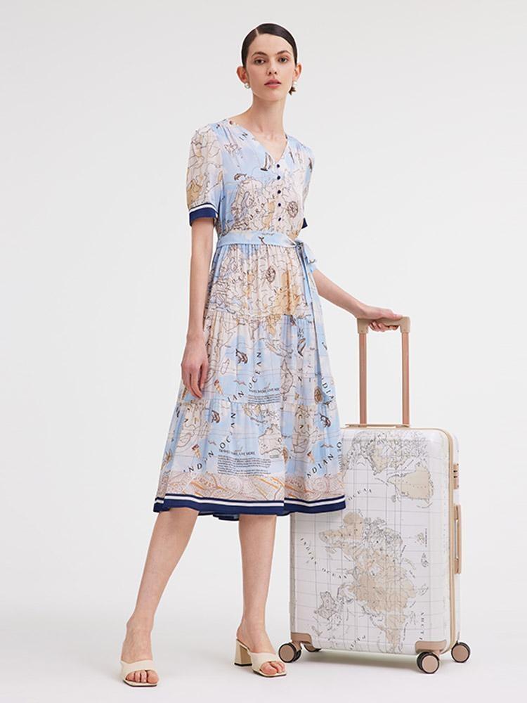 19 Momme Silk Map Print Midi Dress