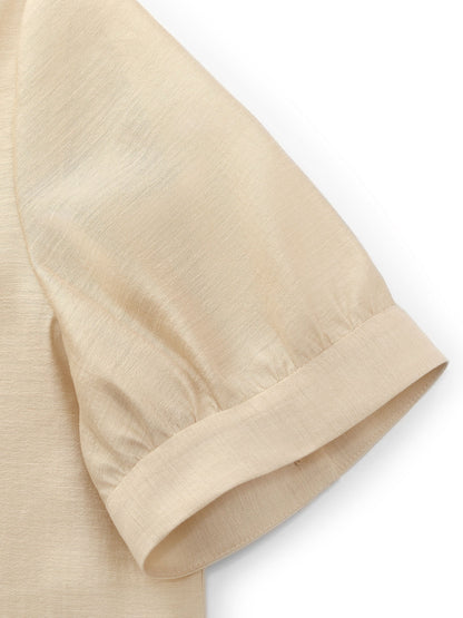 Tencel Acetate Linen Blend Tie Neck Women Blouse