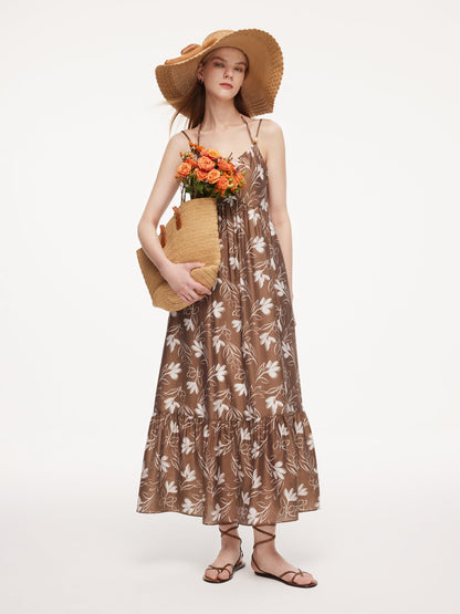 Tencel Blend Floral Print Women Strap Maxi Dress