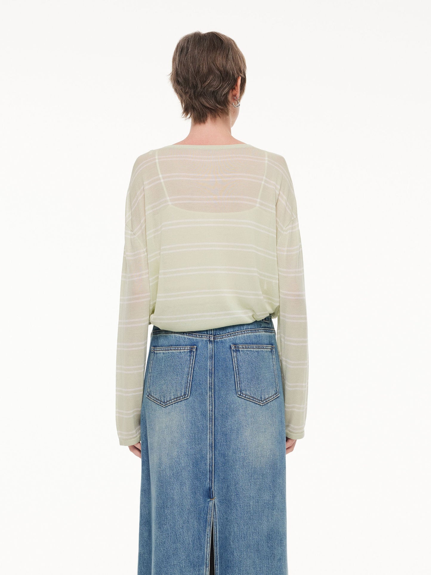 Lyocell Mulberry Silk Blend Stripe Women Knit Top