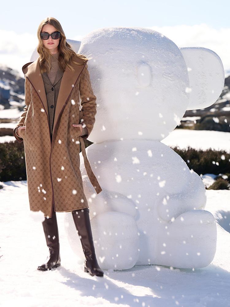 Pure Wool Reversible Hooded Print Women Coat