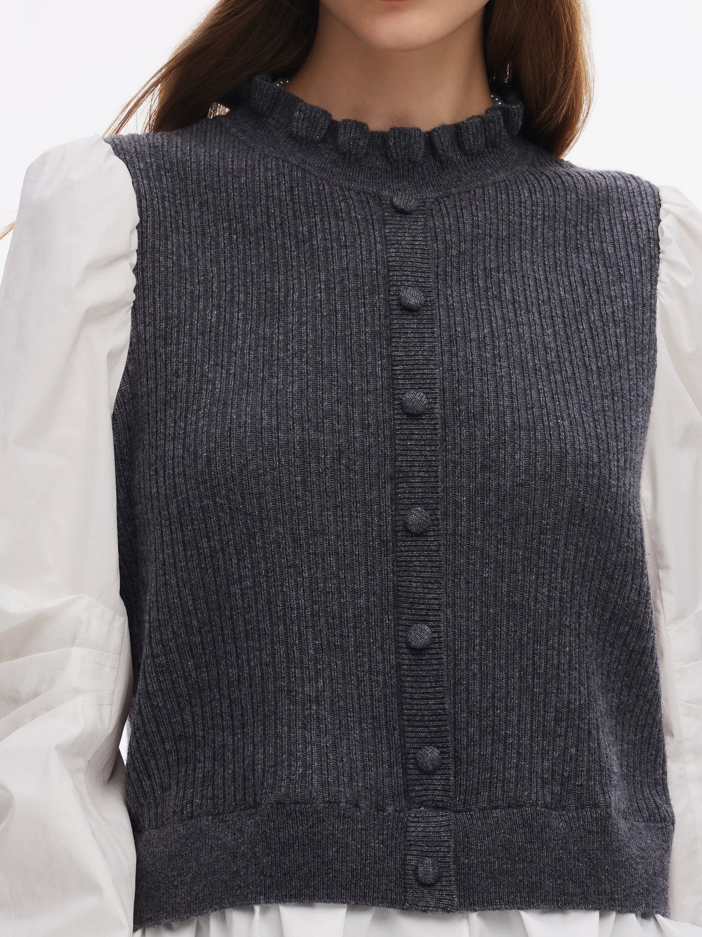 Wool Blend Faux-Layered Women Blouse