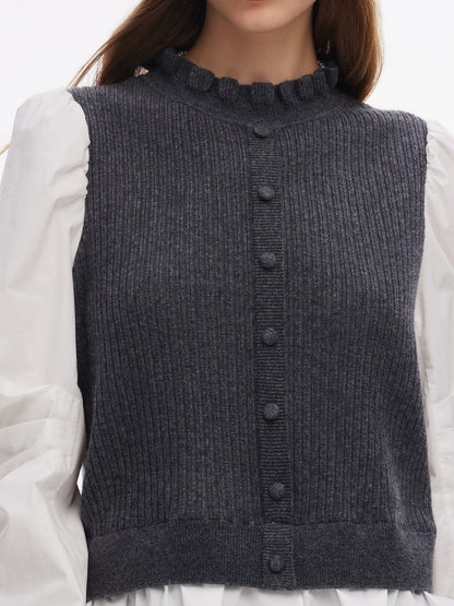 Wool Blend Faux-Layered Women Blouse