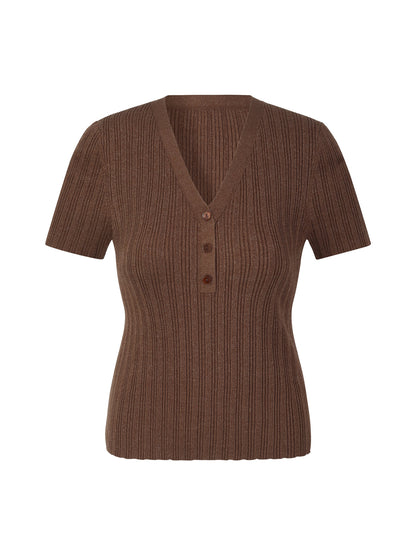 Tencel Blend V-Neck Women Glittering Knit Top