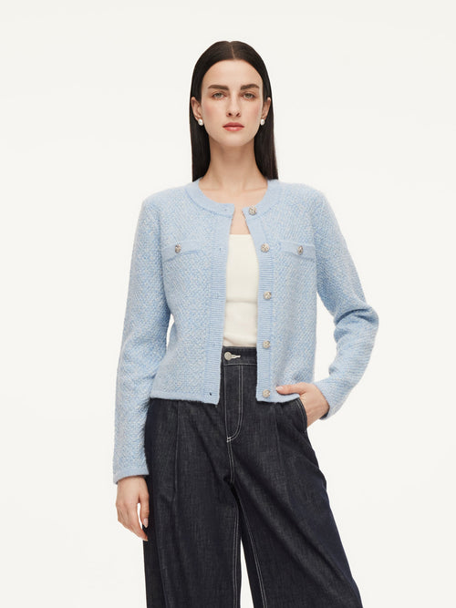 Round Neck Single-Breasted Women Cardigan