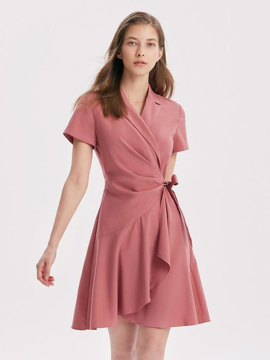 V-neck Notched Lapel Lace-Up Mini Dress