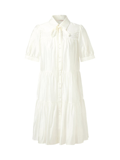 Tencel Blend Women Tiered Mini Dress With Ribbon