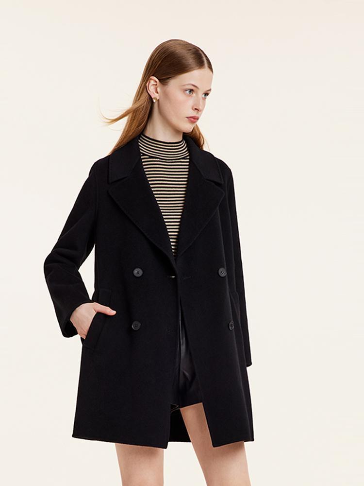 Wool And Cashmere Double-Faced Notched Lapel Women Coat