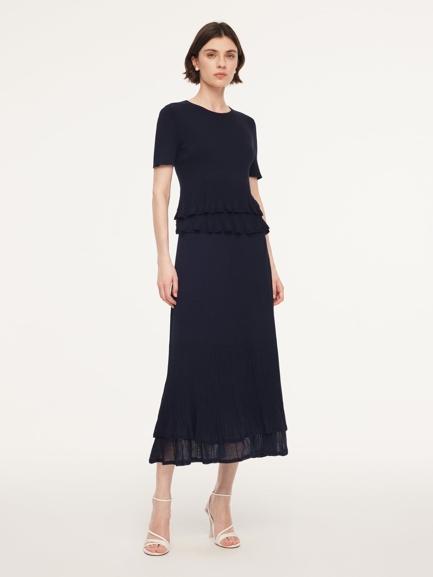 Ruffle Hem Knit Top And A-Line Skirt Two-Piece Set