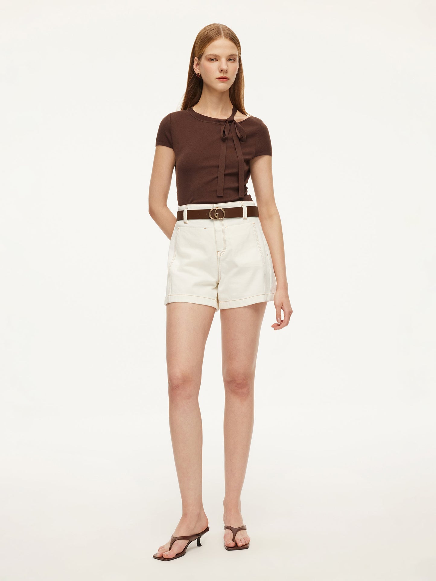 100% Cotton Denim Women Slim Fit Shorts With Belt