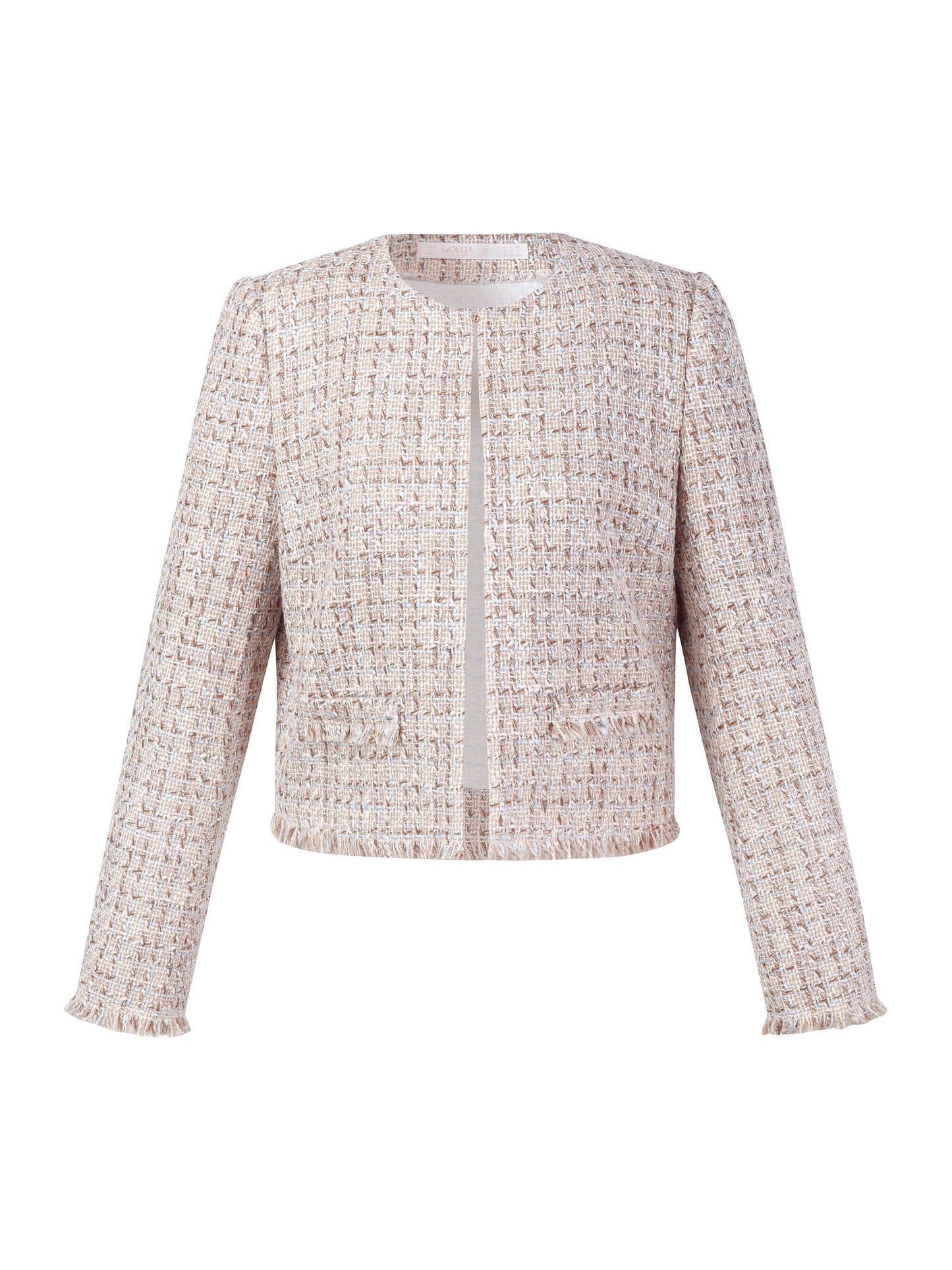 Wool Blend Textured Tweed Frayed Hem Women Jacket