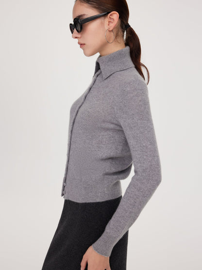 100% Cashmere Folded Collar Women Cardigan