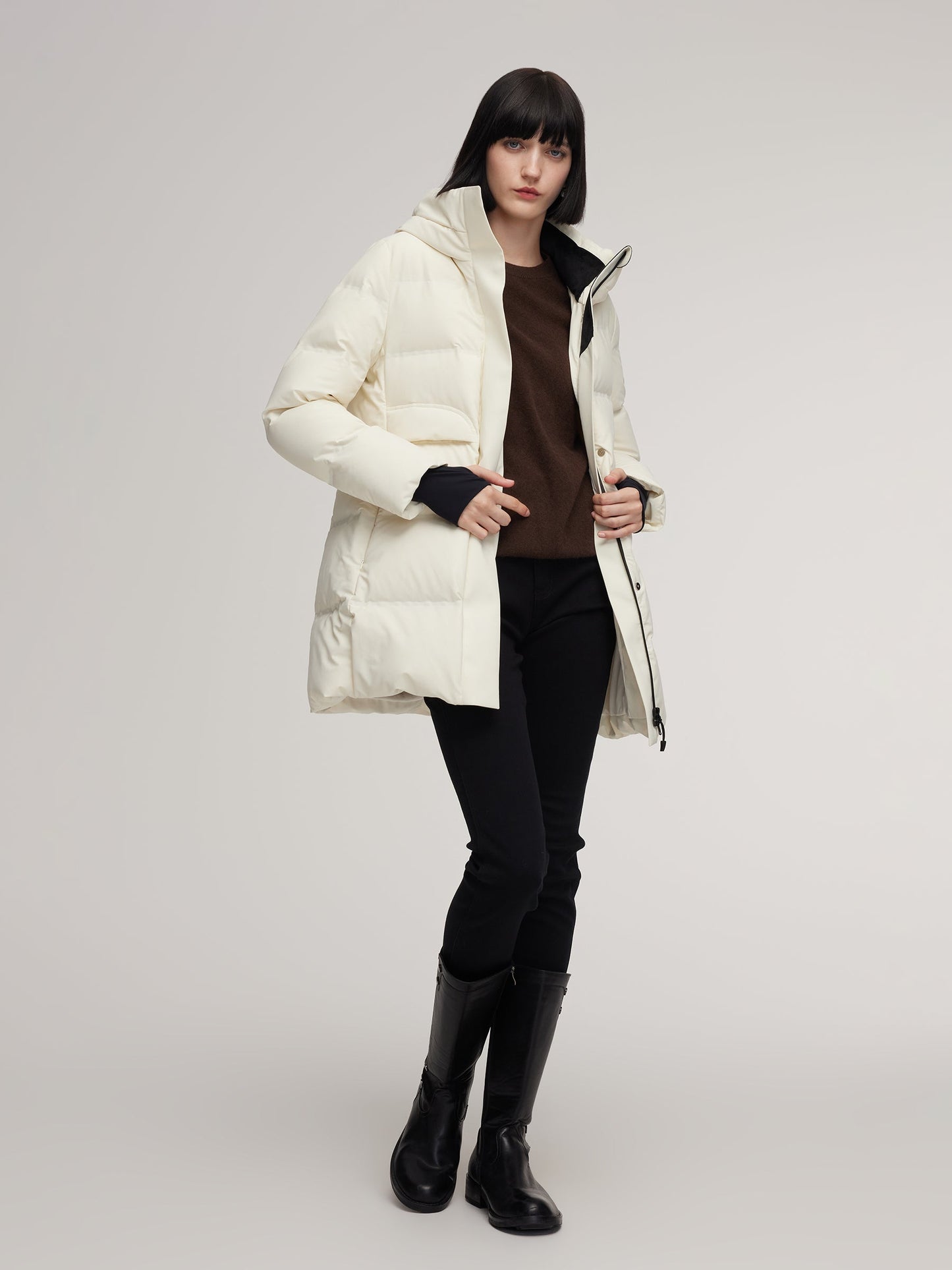 Thermal Tech Back Hooded Goose Down Coat