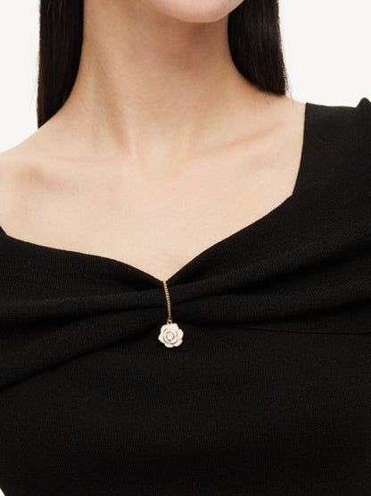 Lyocell Blend Off Shoulder Women Knit Top With Detachable Magnetic Flower