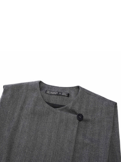 100% Wool Vest And Knit Dress Two-Piece Set With Belt