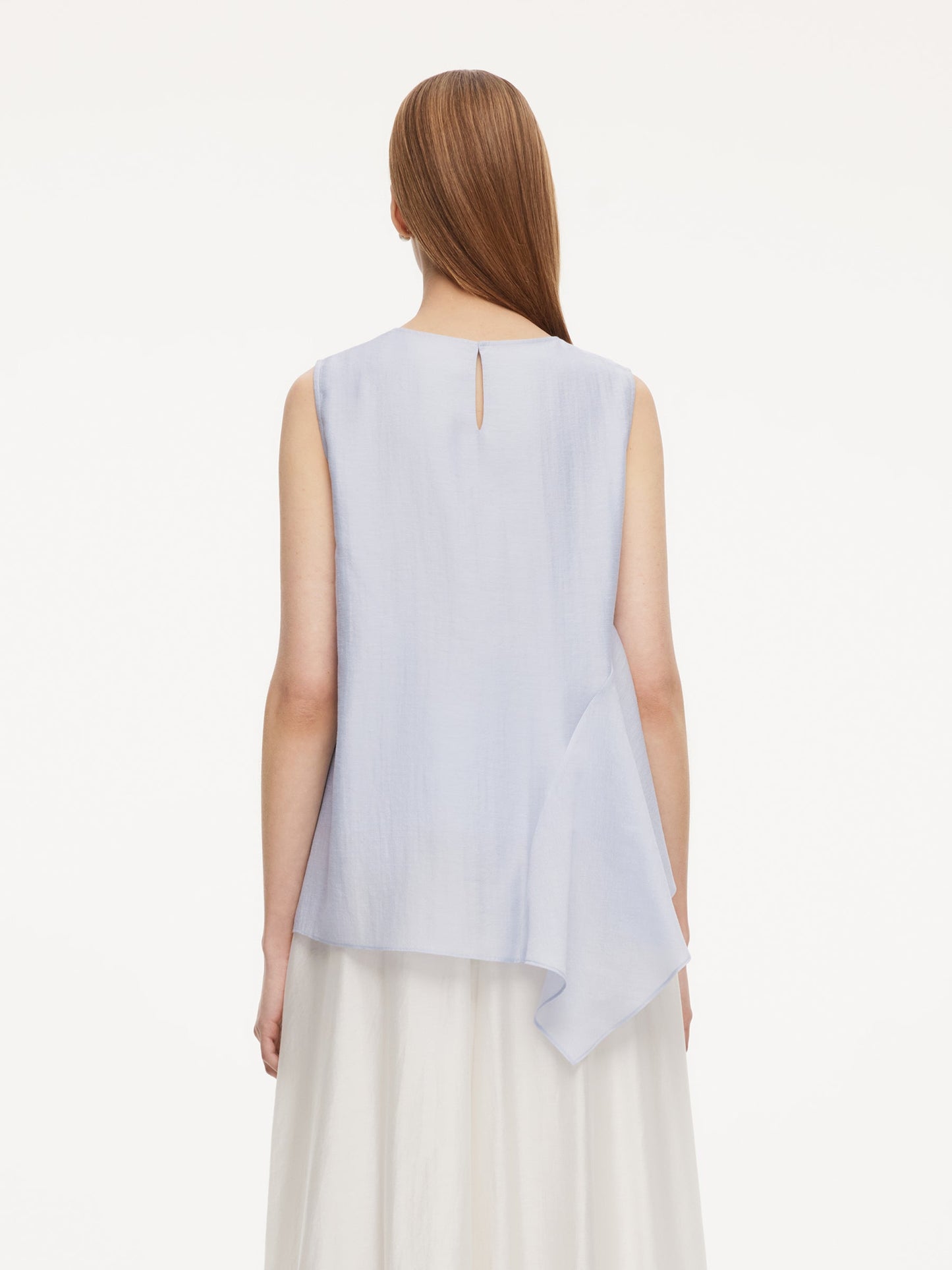 Lyocell Blend Light Blue Ruffle-Detailing Women Tank Top