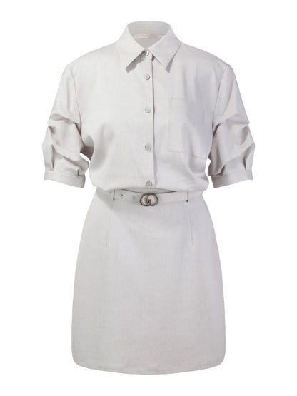 Lyocell Linen Blend Mock-Layered Women Mini Shirt Dress