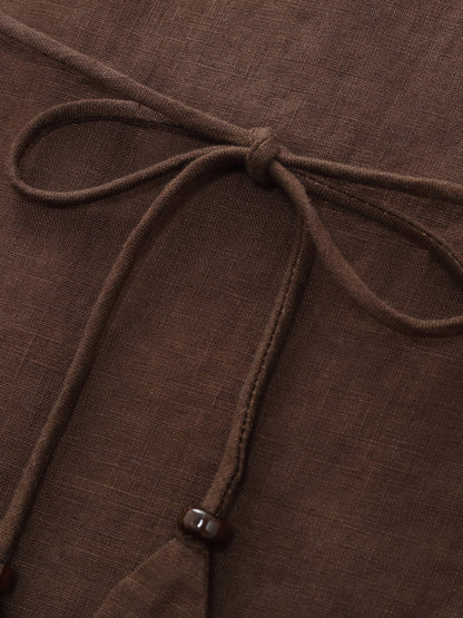 100% Linen Women Strap Maxi Dress With Tie String Belt