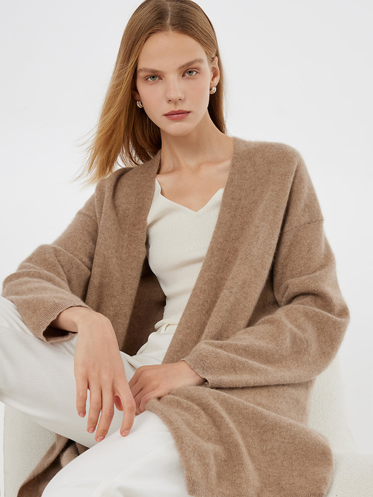Light Camel Brushed Cashmere Short Women Cardigan