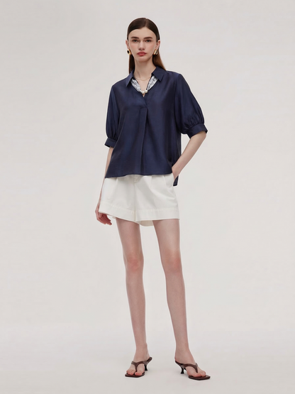 Tencel Blend Loose Fit Women Blouse With Silk Scarf