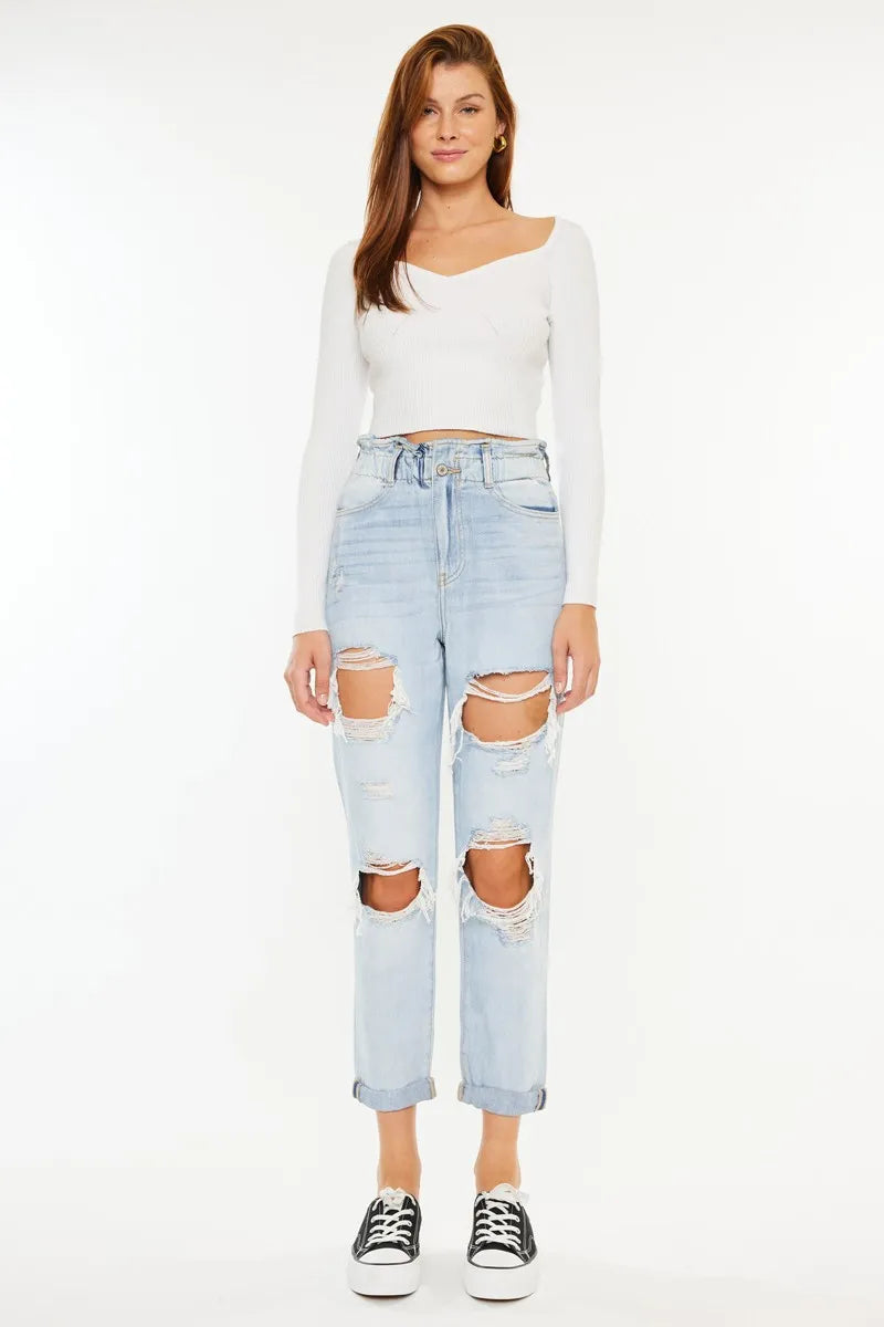 Kancan Open Pack Paperbag Mom Jeans