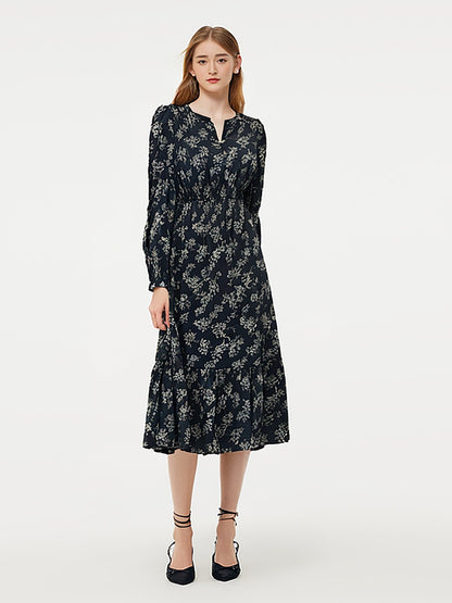Floral Print Gathered Waist Women Maxi Dress