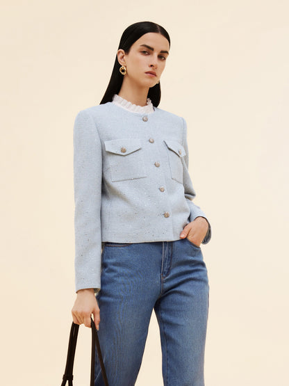 Acetate Blend Sequins Women Crop Jacket