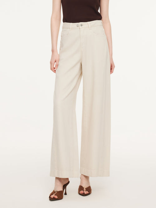 Tencel Cotton Blend Denim Women Straight Wide Leg Jeans